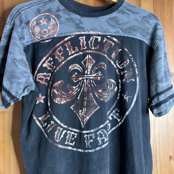 Affliction Mens Divio Vrnsh T-Shirt Large Black Live Fast Y2K Skull Grunge FLAW - Picture 2 of 7
